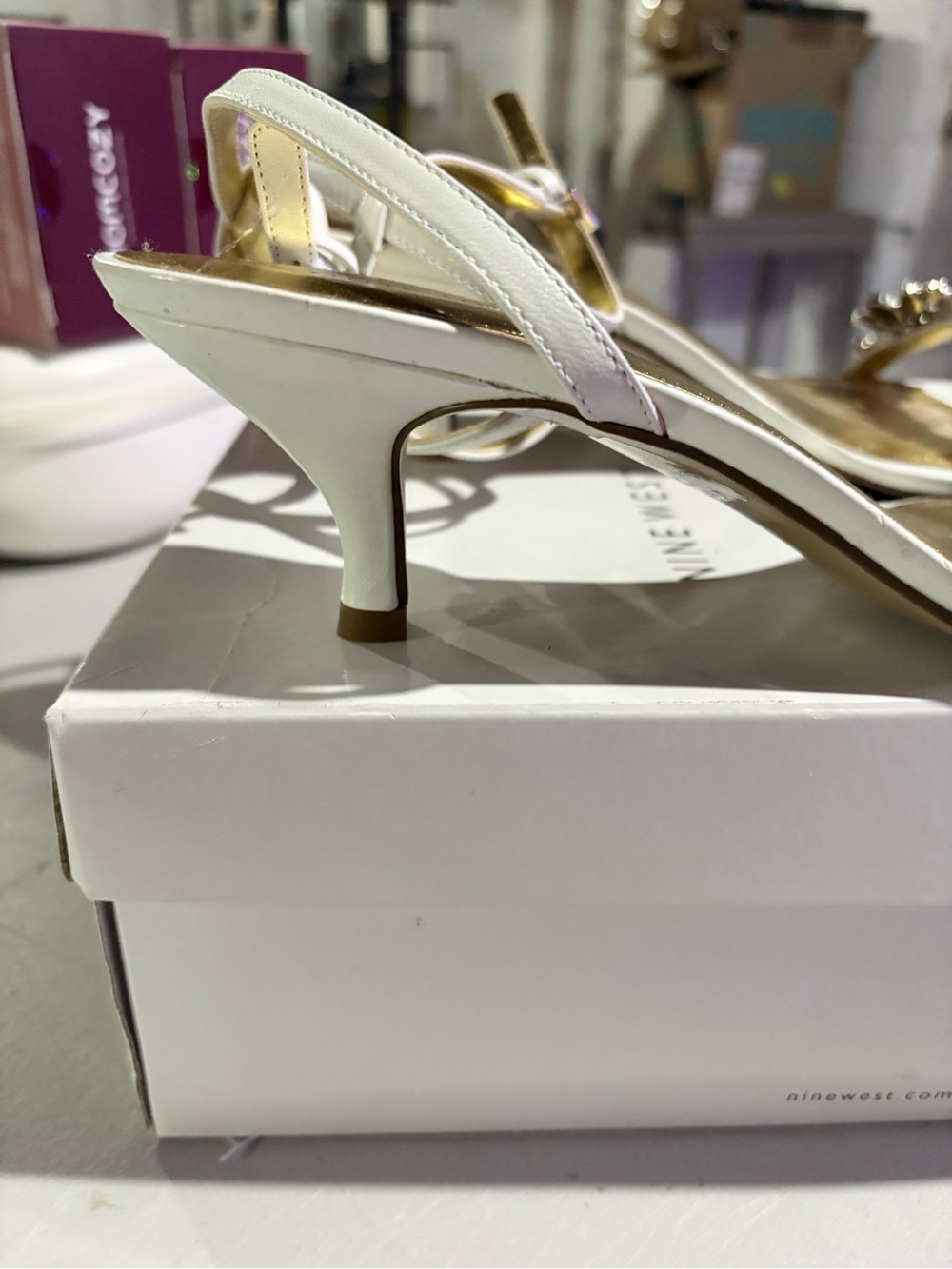 Nine West Women's White Crystal-Strap Dress kitten heels - Picture 3 of 5